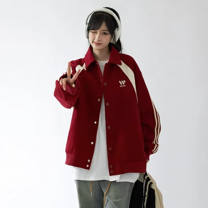 Eershenshi Áo Khoác Nam Dáng Rộng Phối Màu Tương Phản Phong Cách Nhật Bản