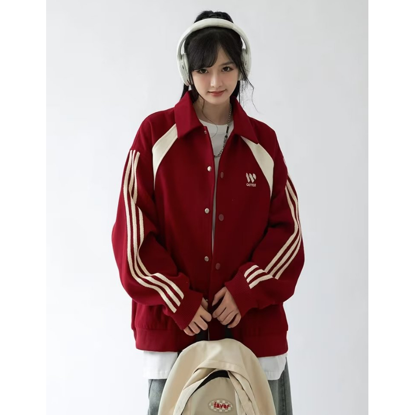 Eershenshi Áo Khoác Nam Dáng Rộng Phối Màu Tương Phản Phong Cách Nhật Bản