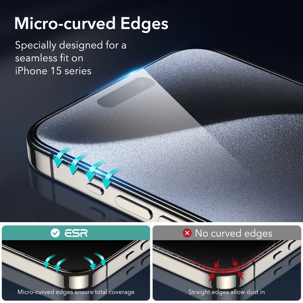 Esr Set 3 Kính Cường Lực hd Bảo Vệ Toàn Màn Hình Cho iphone 15 15 pro max Kèm 2 Thấu Kính Dành Cho 15 pro