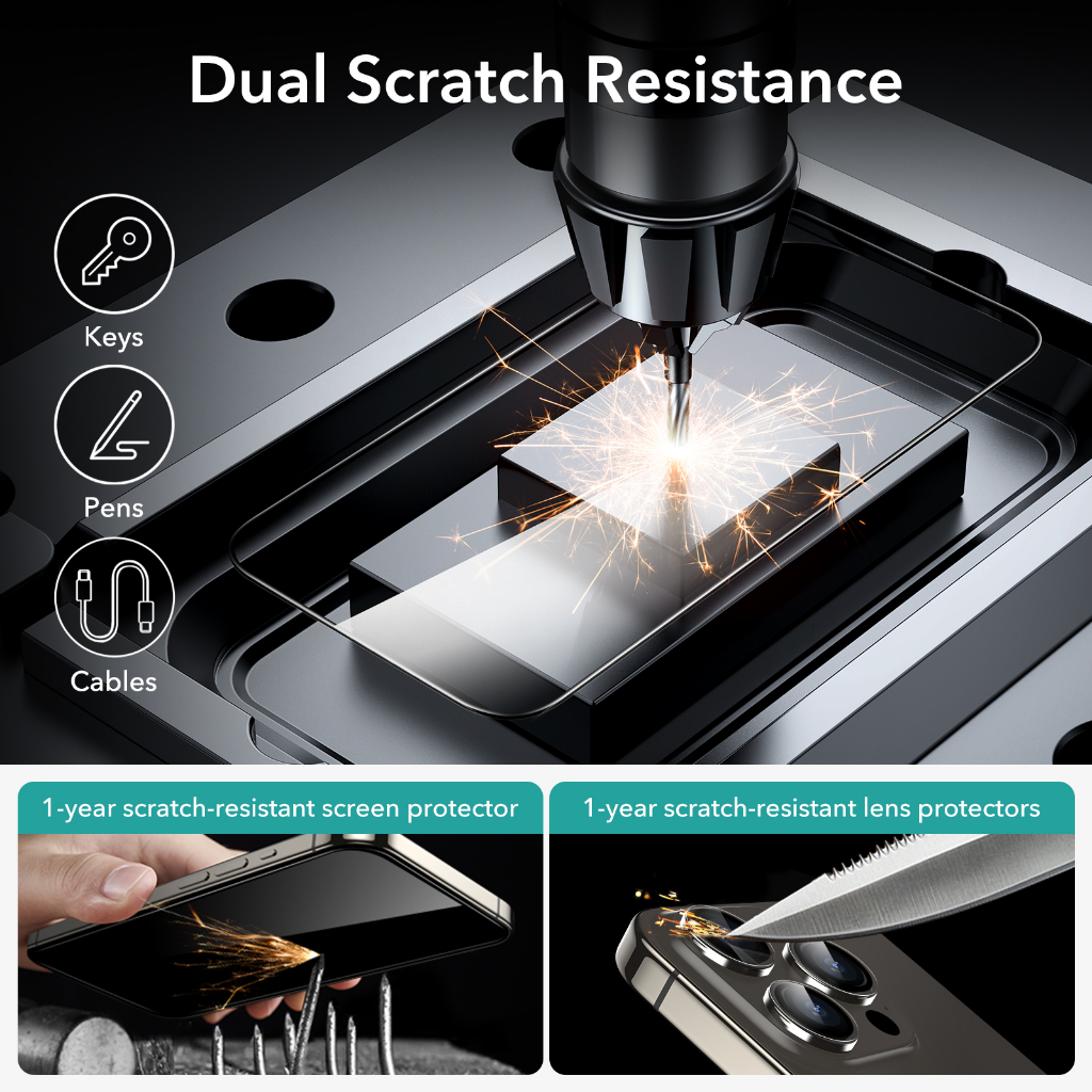 Esr Set 3 Kính Cường Lực hd Bảo Vệ Toàn Màn Hình Cho iphone 15 15 pro max Kèm 2 Thấu Kính Dành Cho 15 pro