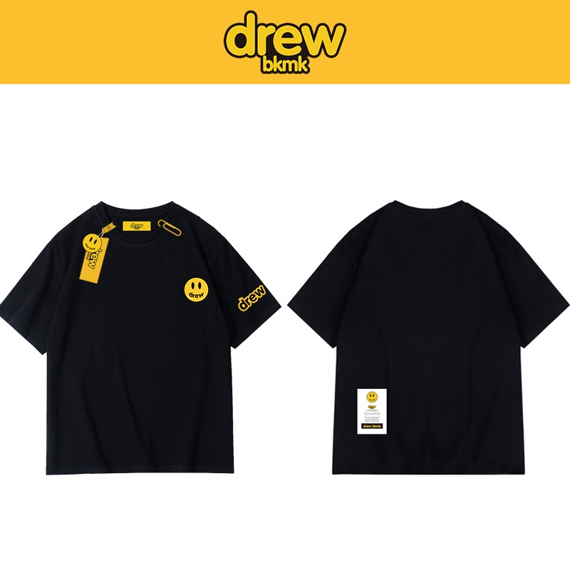 Áo Thun cotton Tay Ngắn Dáng Rộng Màu Đen in Hình Mặt Cười Phong Cách Âu Mỹ Thời Trang Cho Cặp Đôi