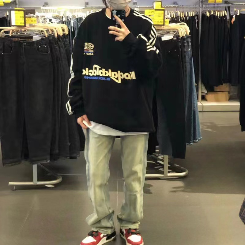 Ethelgirl Áo Nỉ Tay Dài Cổ Tròn Họa Tiết Kẻ Sọc In Chữ Phong Cách vintage Mỹ