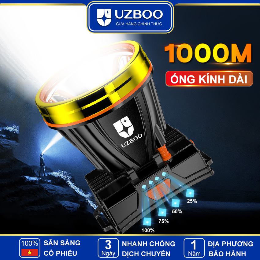 UZBOO Đèn pha bùng nổ Đèn pha mạnh mẽ Đèn pha LED Đèn pha cảm ứng Đèn pha chống thấm nước Đèn làm việc khẩn cấp có thể sạc lại USB Chạy ngoài trời Câu cá đi bộ đường dài