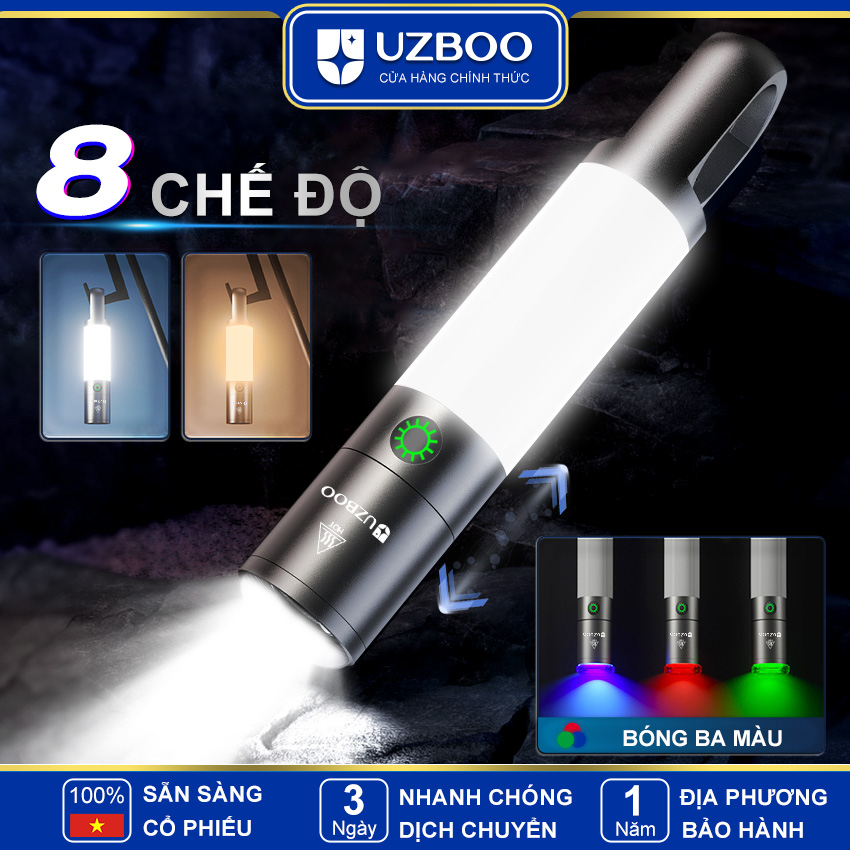 UZBOO Đèn Pin Cắm Trại Mini Light Đèn Pin Đa Năng Đèn Pin Chống Nước Đèn Pin Sạc USB Đèn Di Động Với 8 Chế Độ Ánh Sáng Và Móc Treo Ngoài Trời Tại Nhà Khẩn Cấp