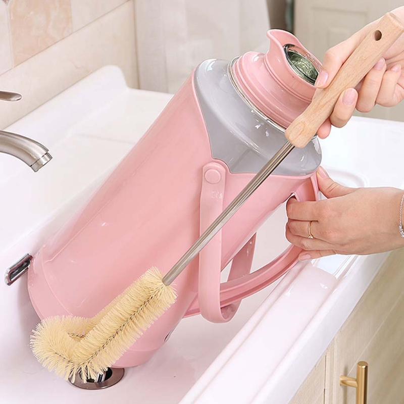 Cọ Vệ Sinh Bình Trà / Cà Phê Hình Chữ L Thiết Kế Tay Cầm Bằng Gỗ Tiện Lợi