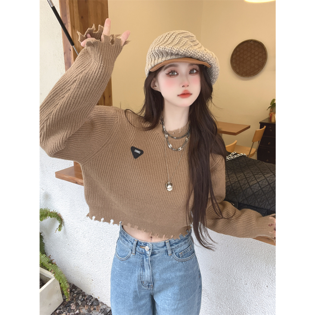Áo sweater Dệt Kim Phối Tua Rua Thời Trang Mùa Thu Quyến Rũ Cho Nữ