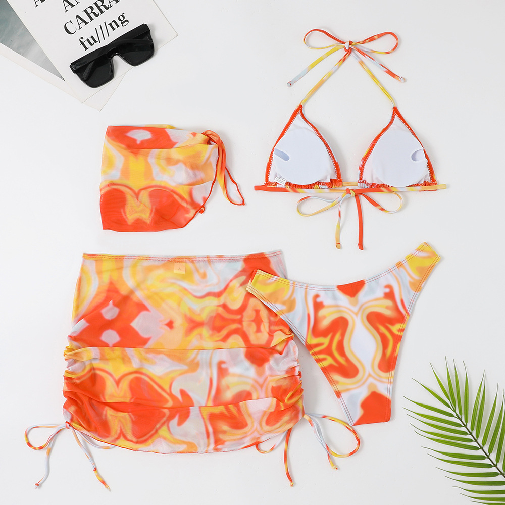 Bộ Đồ Bơi bikini Bốn Mảnh Kèm Váy Xẻ Tà Cho Nữ