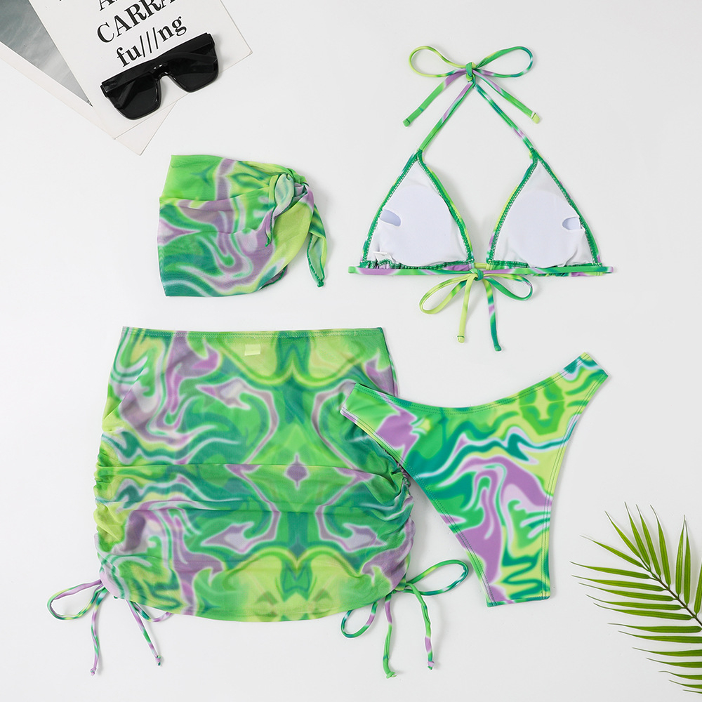 Bộ Đồ Bơi bikini Bốn Mảnh Kèm Váy Xẻ Tà Cho Nữ