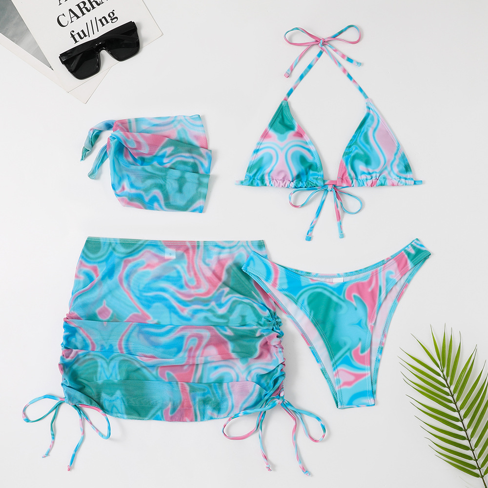 Bộ Đồ Bơi bikini Bốn Mảnh Kèm Váy Xẻ Tà Cho Nữ