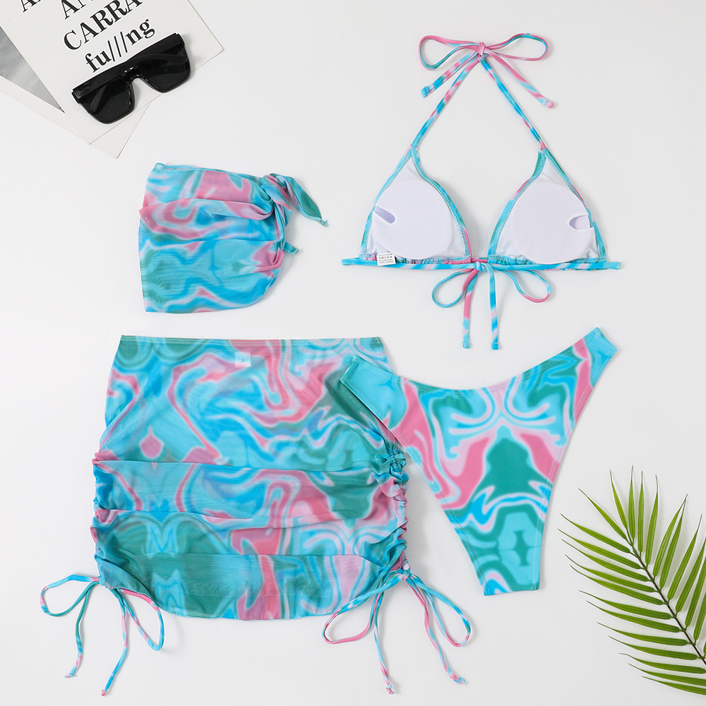 Bộ Đồ Bơi bikini Bốn Mảnh Kèm Váy Xẻ Tà Cho Nữ