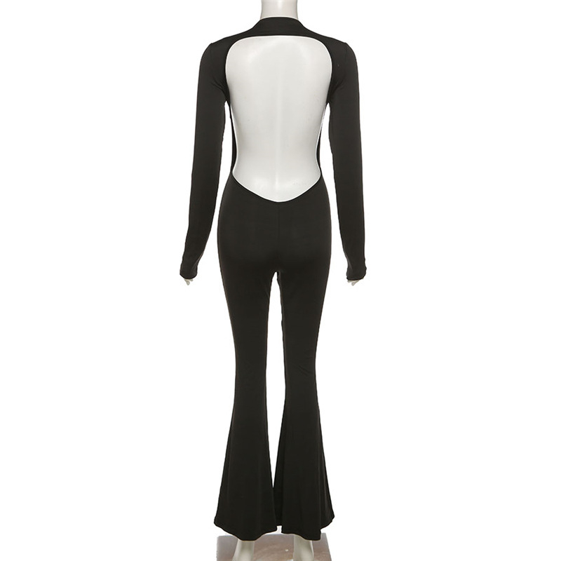 Klalien Co Giãn Nữ Áo liền quần Backless loe Xu Hướng Thu Đông Cổ Tròn Thanh Lịch Skinny Full Tay Chắc Chắn Cơ Bản Dạo Phố Quần Áo | BigBuy360 - bigbuy360.vn