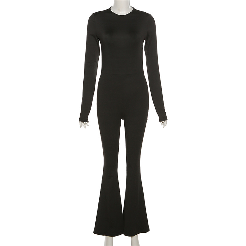 Klalien Co Giãn Nữ Áo liền quần Backless loe Xu Hướng Thu Đông Cổ Tròn Thanh Lịch Skinny Full Tay Chắc Chắn Cơ Bản Dạo Phố Quần Áo | BigBuy360 - bigbuy360.vn