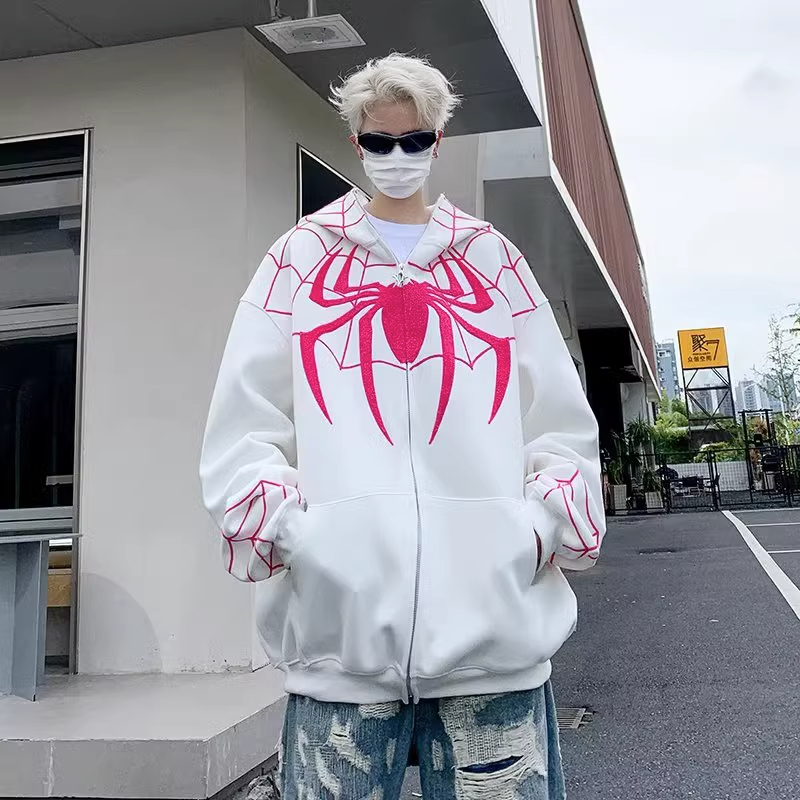 Howe. Spider-Man Dây kéo mở áo hoodie Cặp đôi mùa thu nam và nữ áo khoác oversize