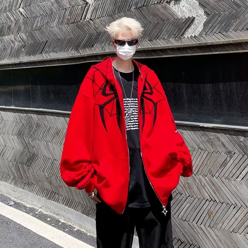 Howe. Spider-Man Dây kéo mở áo hoodie Cặp đôi mùa thu nam và nữ áo khoác oversize