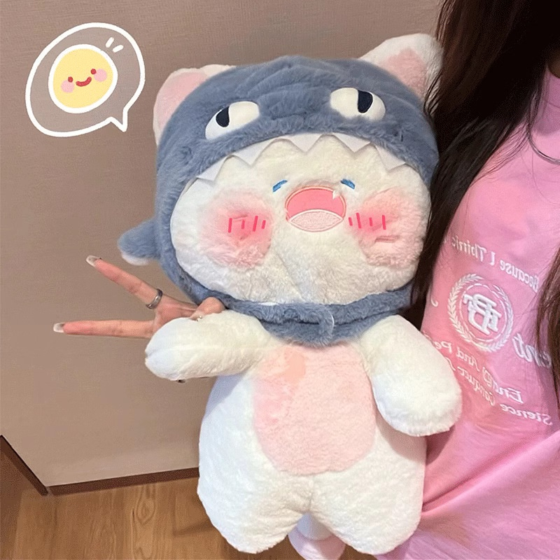 30-50cm Cute Creative Cat Cosplay Shark Plush Toy For Detachable Hat Pillow Children Girls Gift