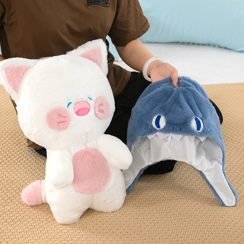 30-50cm Cute Creative Cat Cosplay Shark Plush Toy For Detachable Hat Pillow Children Girls Gift