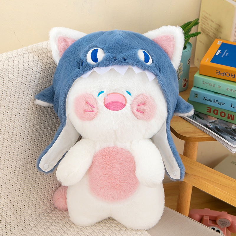 30-50cm Cute Creative Cat Cosplay Shark Plush Toy For Detachable Hat Pillow Children Girls Gift