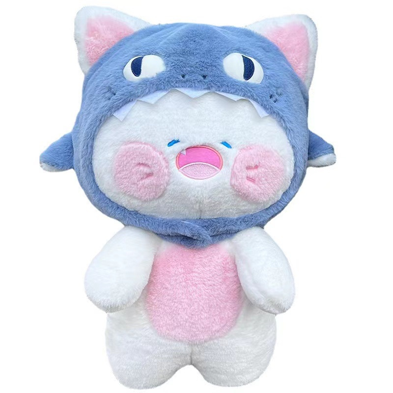 30-50cm Cute Creative Cat Cosplay Shark Plush Toy For Detachable Hat Pillow Children Girls Gift