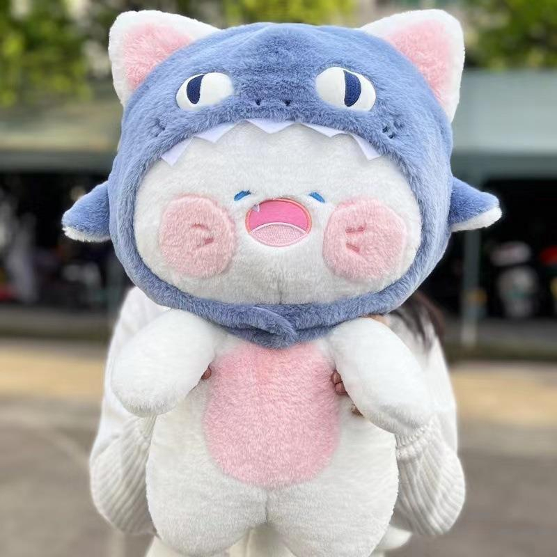 30-50cm Cute Creative Cat Cosplay Shark Plush Toy For Detachable Hat Pillow Children Girls Gift