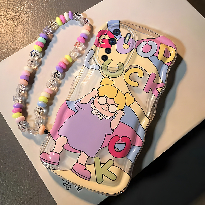 Ốp Điện Thoại Silicon Mềm Hình Cô Gái May Mắn Kèm Dây Đeo Cho oppo reno2f reno2z reno2 reno3 reno5 reno6 reno7