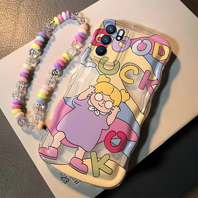 Ốp Điện Thoại Silicon Mềm Hình Cô Gái May Mắn Kèm Dây Đeo Cho oppo reno2f reno2z reno2 reno3 reno5 reno6 reno7