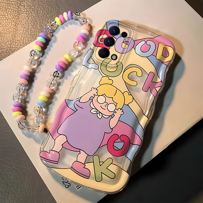Ốp Điện Thoại Silicon Mềm Hình Cô Gái May Mắn Kèm Dây Đeo Cho oppo reno2f reno2z reno2 reno3 reno5 reno6 reno7