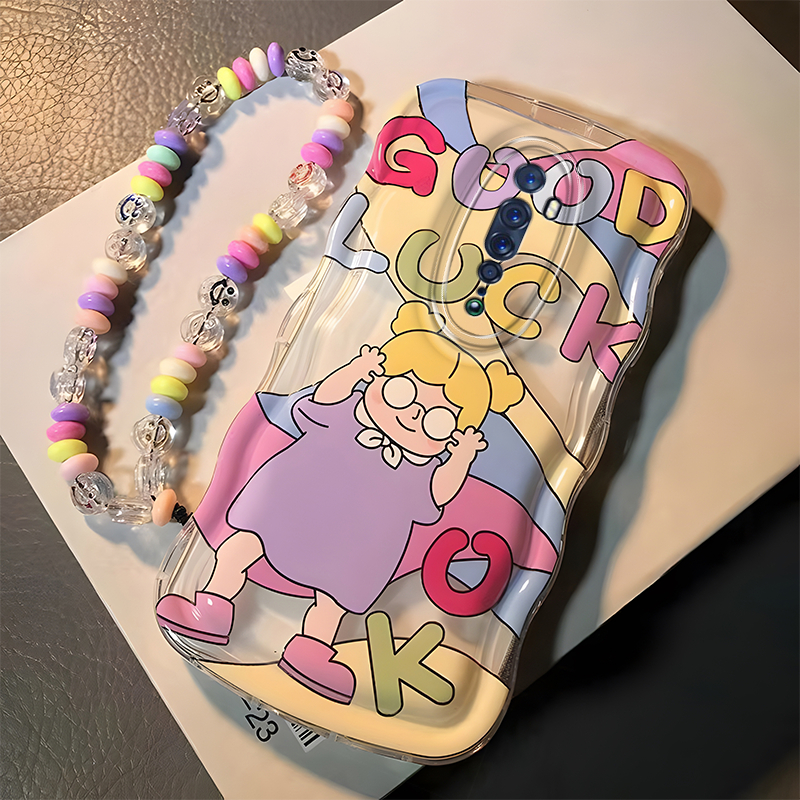 Ốp Điện Thoại Silicon Mềm Hình Cô Gái May Mắn Kèm Dây Đeo Cho oppo reno2f reno2z reno2 reno3 reno5 reno6 reno7