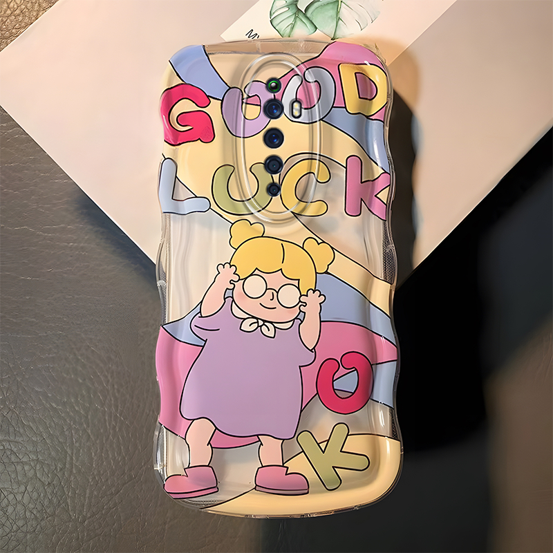 Ốp Điện Thoại Silicon Mềm Hình Cô Gái May Mắn Kèm Dây Đeo Cho oppo reno2f reno2z reno2 reno3 reno5 reno6 reno7