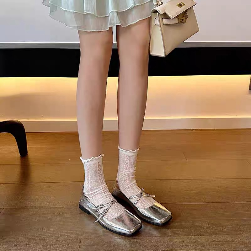 Giày mary jane Đế Mềm Màu Bạc Phong Cách Thời Trang Mới 2023
