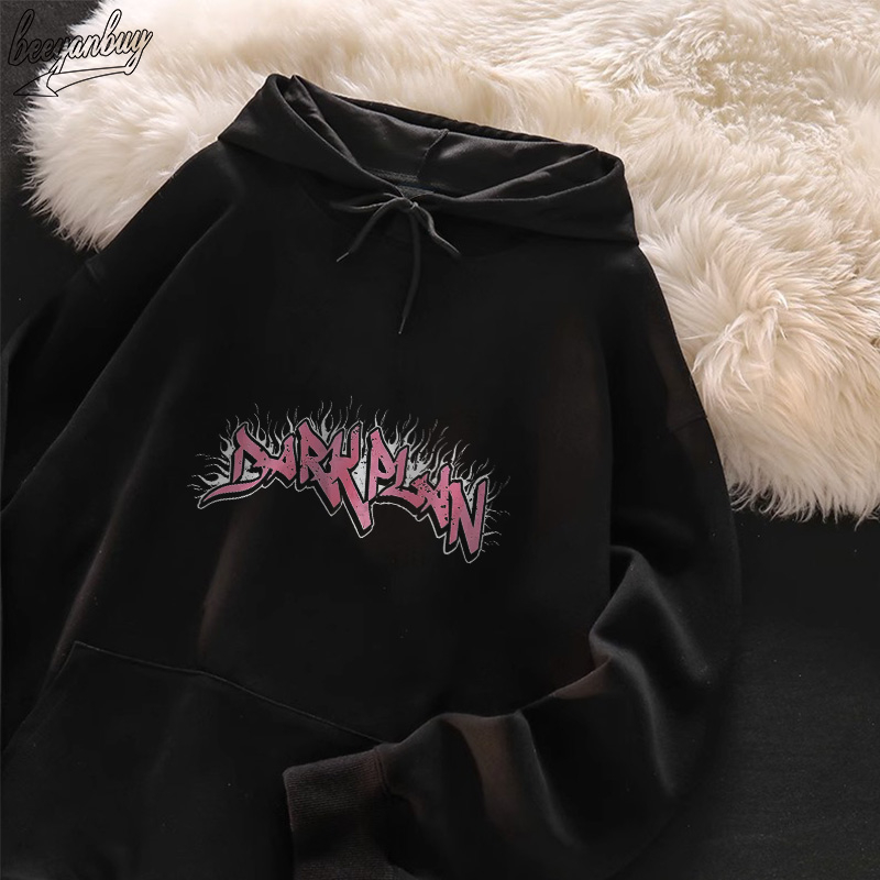 Áo Hoodie Cotton nam đen BEEYANBUY áo nỉ tay dài thời trang in hình unisex 100% cotton-V0016