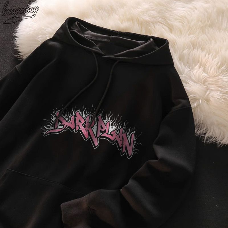 Áo Hoodie Cotton nam đen BEEYANBUY áo nỉ tay dài thời trang in hình unisex 100% cotton-V0016