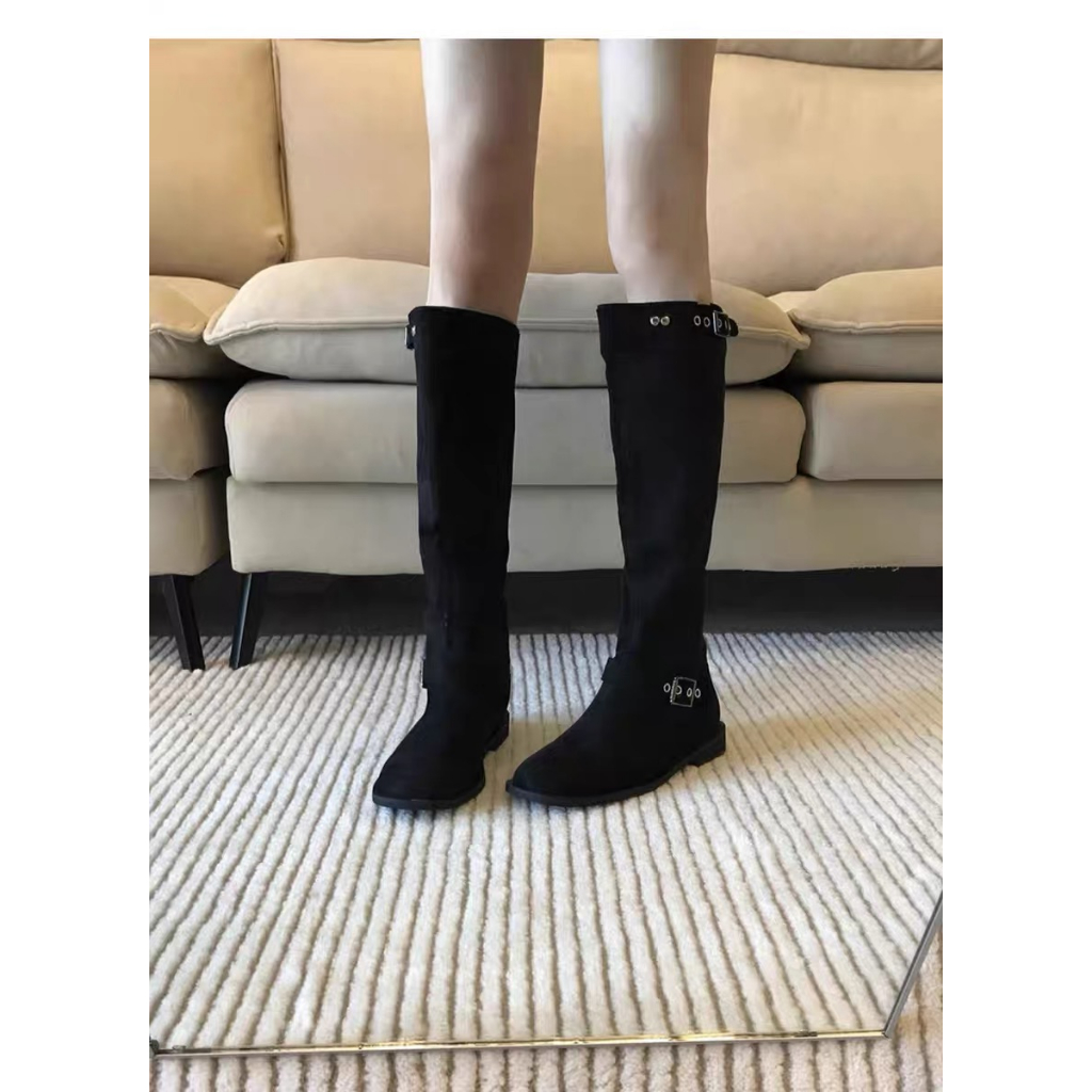 Giày Bốt Cao Bồi Cổ Cao Qua Gối Mũi Vuông Đế Dày Màu Nâu Phong Cách Cao Bồi Phương Tây Cho Nam