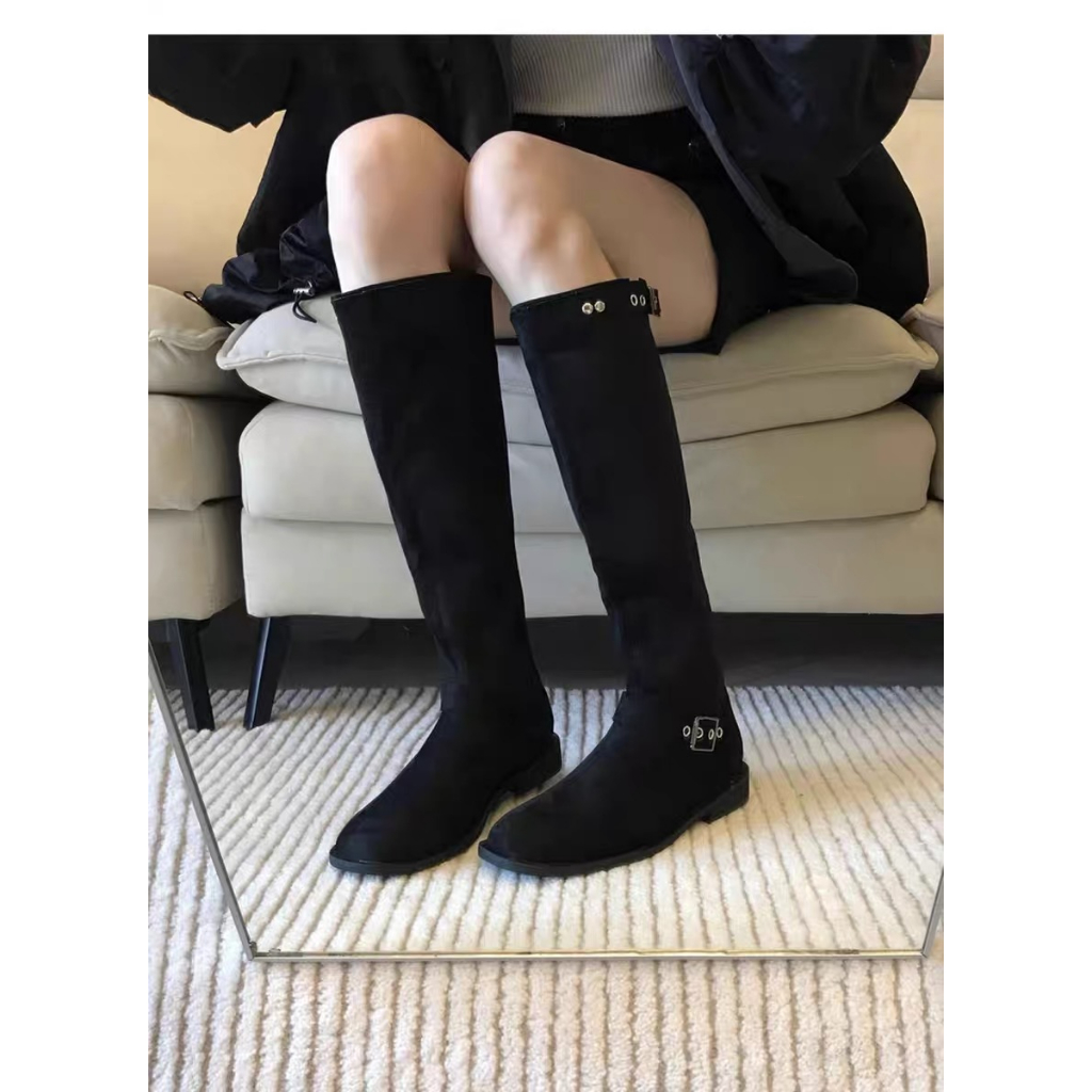 Giày Bốt Cao Bồi Cổ Cao Qua Gối Mũi Vuông Đế Dày Màu Nâu Phong Cách Cao Bồi Phương Tây Cho Nam