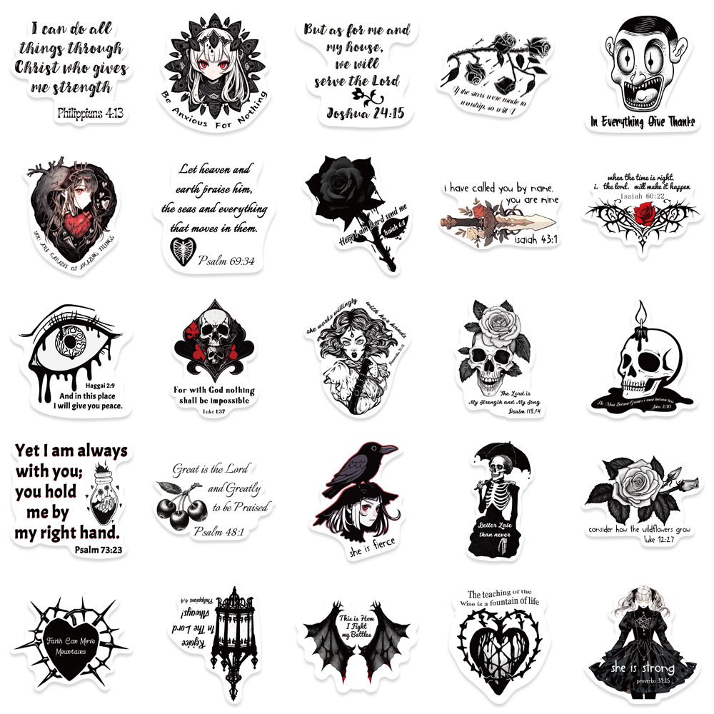 Bộ 50 Miếng Dán Trang Trí Hành Lý / Ván Trượt / Mô Tô Họa Tiết graffiti Phong Cách gothic Chống Thấm Nước diy