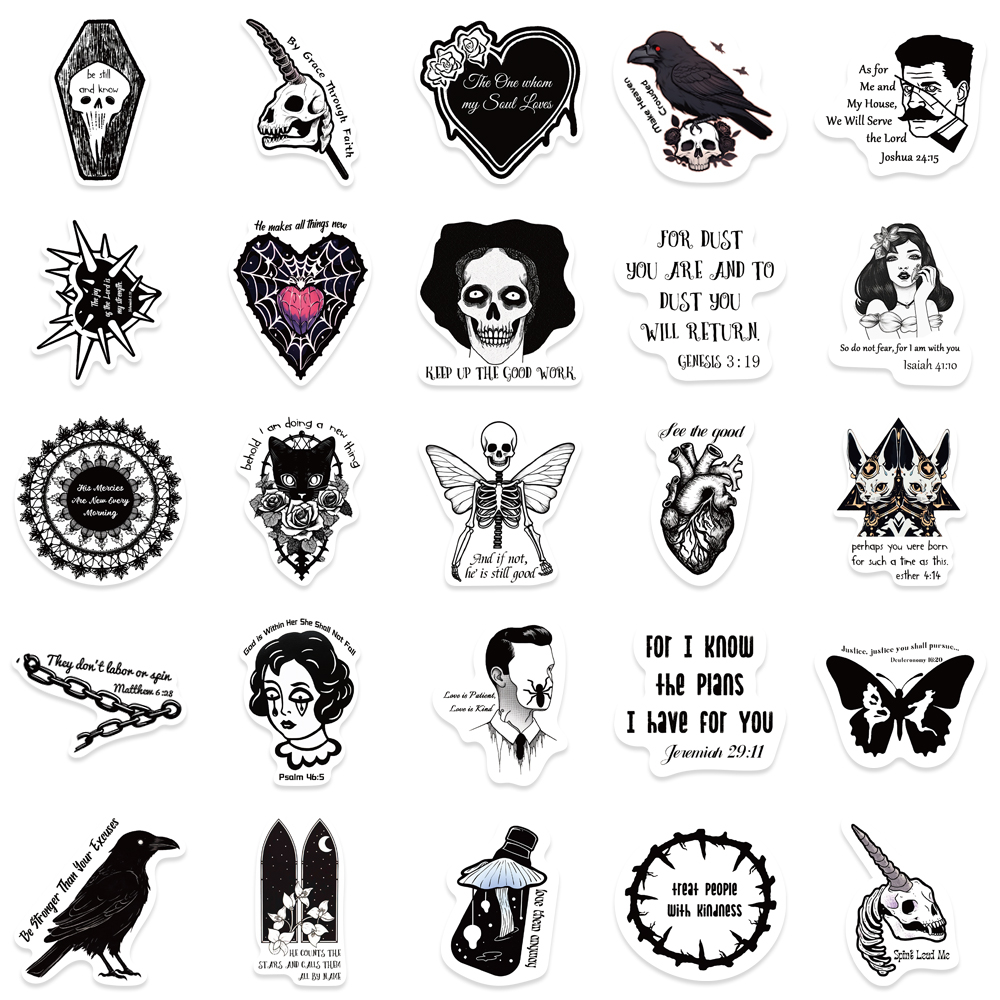 Bộ 50 Miếng Dán Trang Trí Hành Lý / Ván Trượt / Mô Tô Họa Tiết graffiti Phong Cách gothic Chống Thấm Nước diy