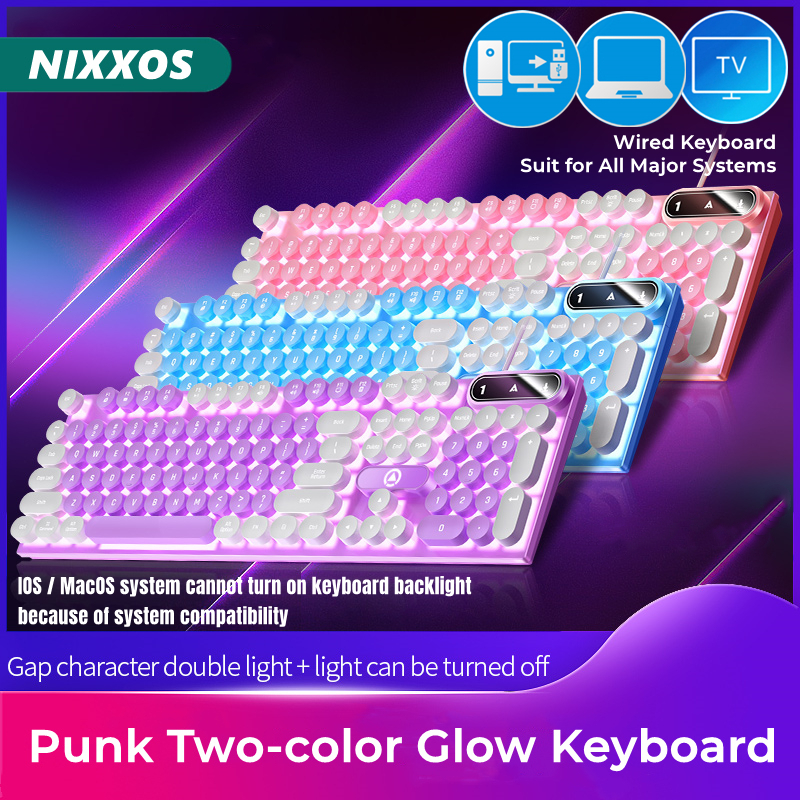 NIXXOS Mũ phím tròn Bàn phím ánh sáng mặt lưng LED Bàn phím trò chơi có dây Công tắc màu nâu Bàn phím cơ khí Cho Windows PC