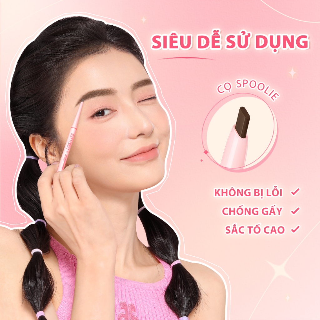 PINKFLASH SkinnyLine Bút Kẻ Mày Đầu Rút Siêu Mịn 1mm Đầu Ngòi Dẹt Nét Mịn Hai Đầu Không Vón Cục Không Thấm Nước Lâu Trôi Sắc Tố Cao Chống Gấy Dễ Sử Dụng