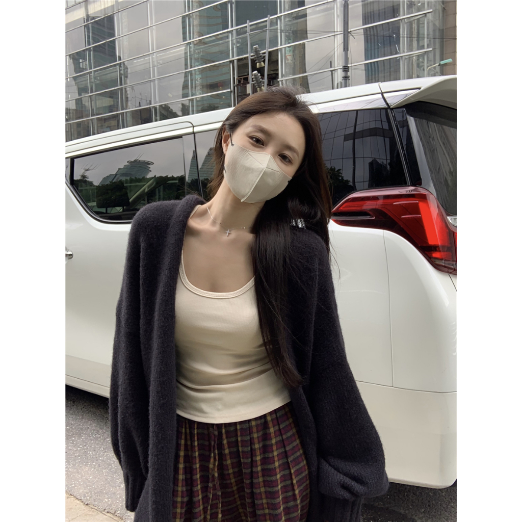 🍓Vintage plaid wide leg casual pants with loose black flesh blocking and stylish large sweater set