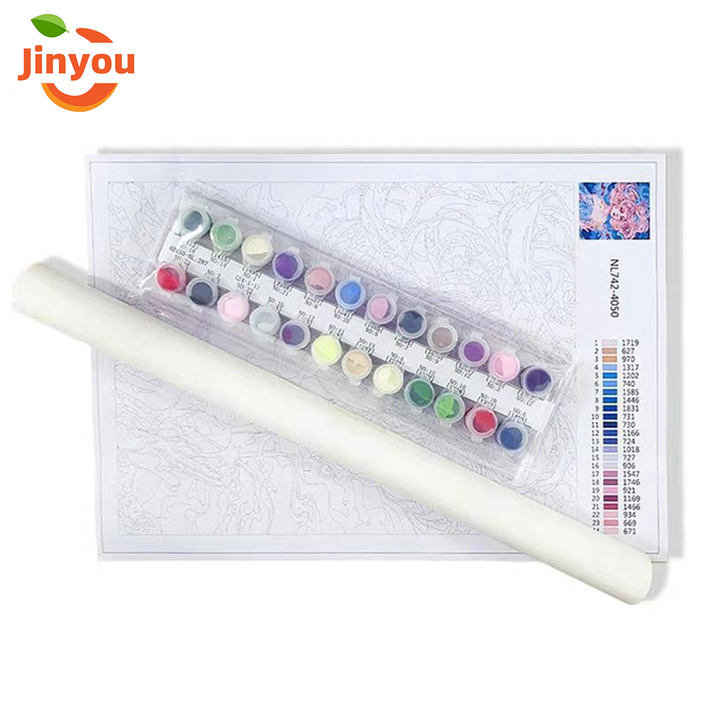 JINYOUtranh tô màu theo số/cô gái và con hổ/tranh sơn dầu tự làm/tranh acrylic/tô màu bằng tay/tranh trang trí