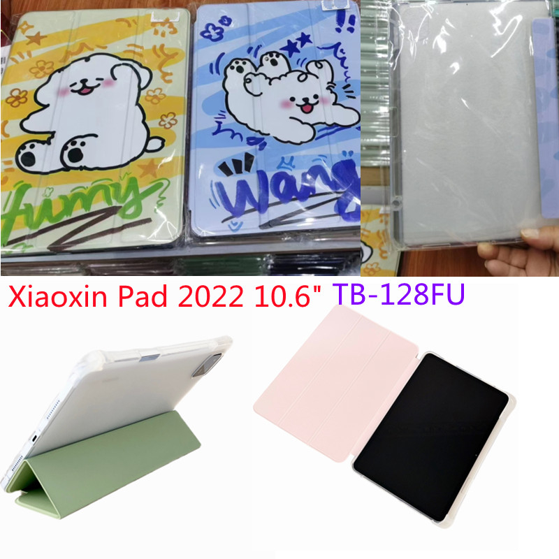 With Pencil Holder Case For Lenovo Xiaoxin Pad 2022 10.6 inch TB-128FU Transparent Back Cover Flip Leather Case Fashion Painted Cute Pattern Dog Tablet Protective Cover