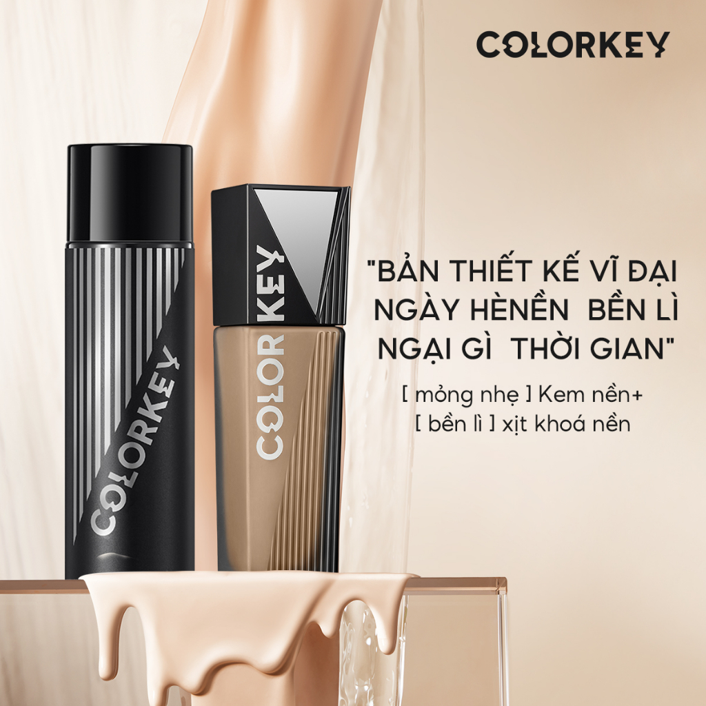 COLORKEY Combo kem nền + xịt khóa "Bản thiết kế vĩ đại ngày hè Nền bền lì ngại gì thời gian