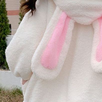 Áo Khoác Lông Cừu Dày Mềm Mại Có Nón Tai Thỏ Thời Trang Thu Đông Cho Nữ