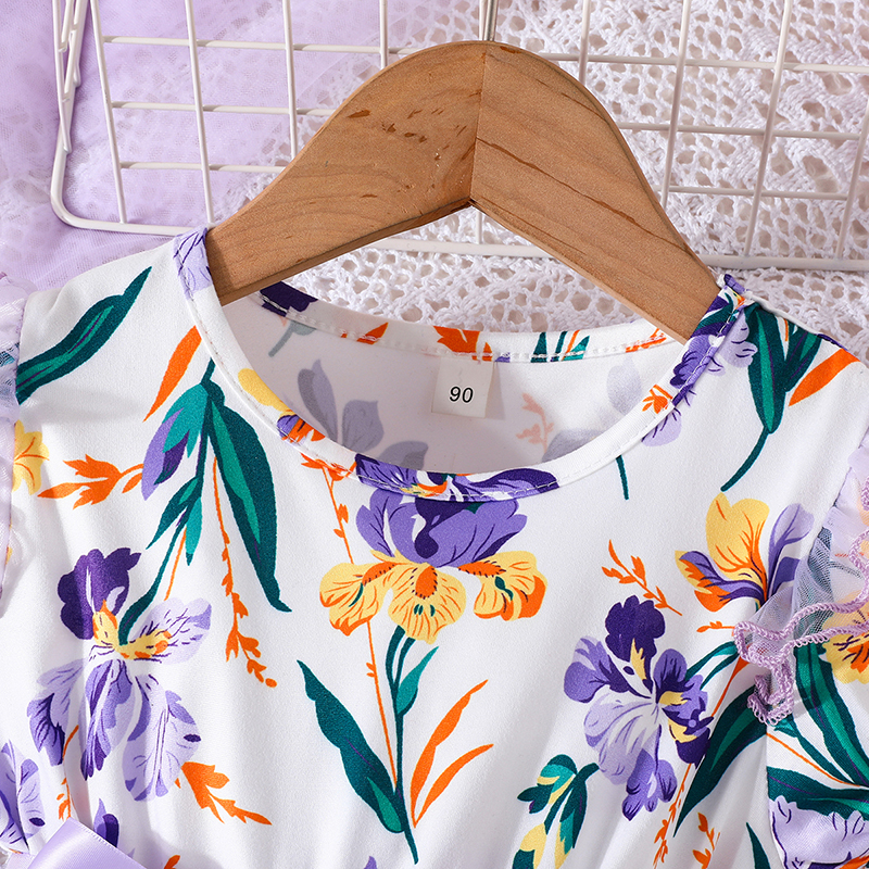 Váy bé gái 1-6 Tuổi Kiểu Công Chúa Thời Trang Ren Hoa Màu Tím Dễ Thương Mùa Hè Cho Bé Gái Trẻ em