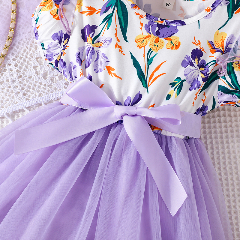 Váy bé gái 1-6 Tuổi Kiểu Công Chúa Thời Trang Ren Hoa Màu Tím Dễ Thương Mùa Hè Cho Bé Gái Trẻ em