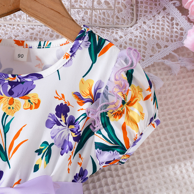 Váy bé gái 1-6 Tuổi Kiểu Công Chúa Thời Trang Ren Hoa Màu Tím Dễ Thương Mùa Hè Cho Bé Gái Trẻ em
