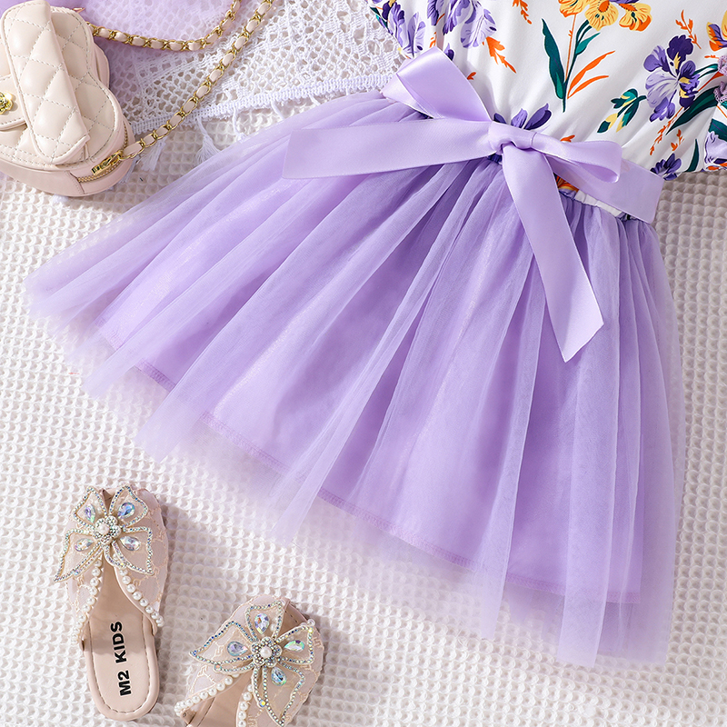 Váy bé gái 1-6 Tuổi Kiểu Công Chúa Thời Trang Ren Hoa Màu Tím Dễ Thương Mùa Hè Cho Bé Gái Trẻ em