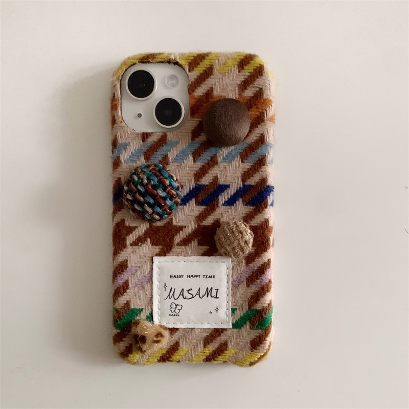 Ốp Điện Thoại Vải Nhung Kẻ Sọc Phối Nút Thời Trang Thu Đông Cho iphone 13 pro max 15 pro max 14 pro max
