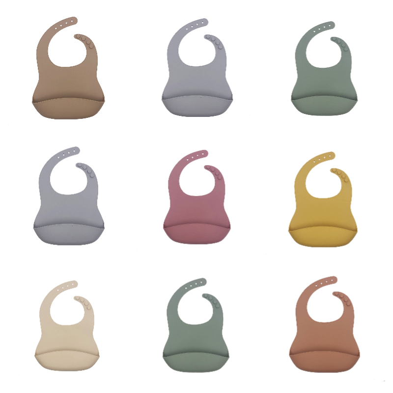 Yếm Ăn Silicon Mềm Màu Trơn Chống Thấm Nước Dễ Vệ Sinh Cho Bé