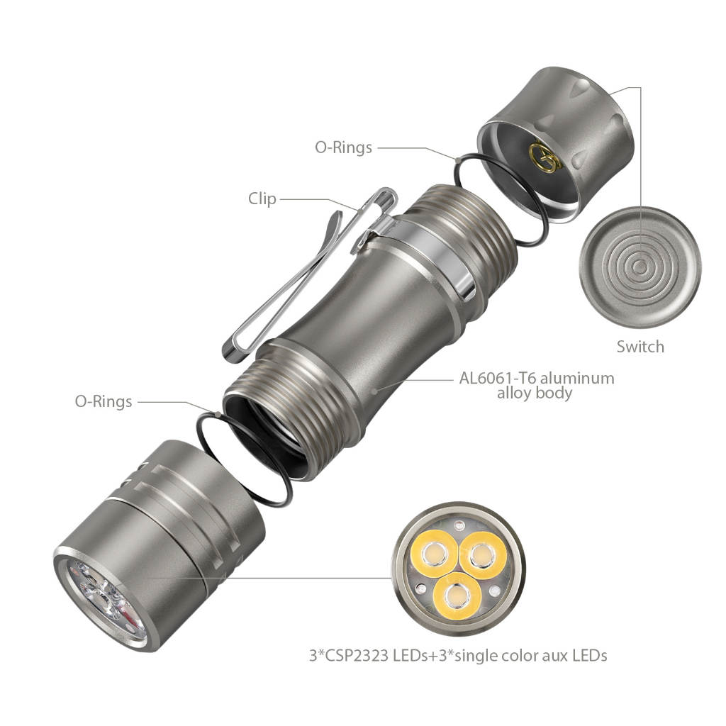 Đèn pin mini Wurkkos Titanium TS10 V2.0 14500 mạnh mẽ tối đa 1400lm/130M với 3* 90 CRI LED Anduril 2.0