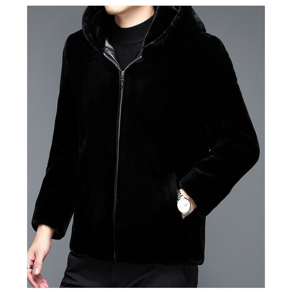Áo Khoác Lông Cừu Chồn Dày Dặn Phối Lông Chồn Cao Cấp Thời Trang Mùa Đông Cho Nam Giới